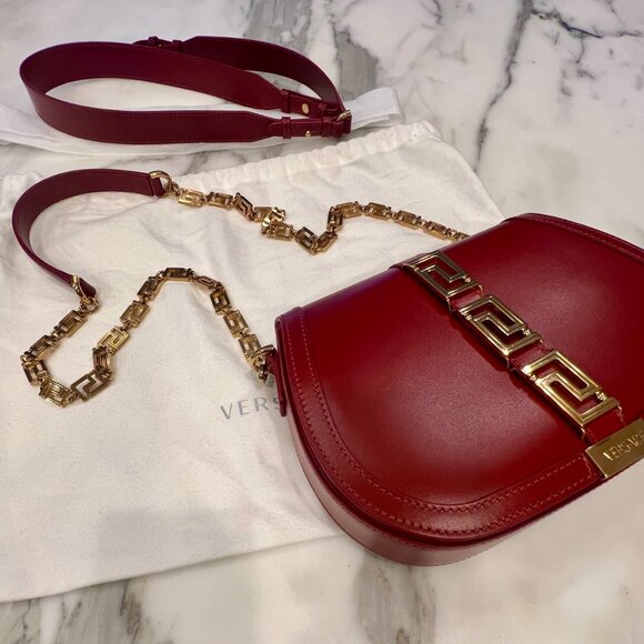 Versace Greca Goddess Leather Shoulder Bag - Red - Picture 6 of 12